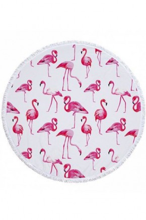 Круглое Полотенце Фламинго, 150 см + бахрома