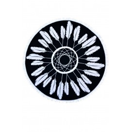 Круглое Полотенце Белые Перья, 150 см + бахрома